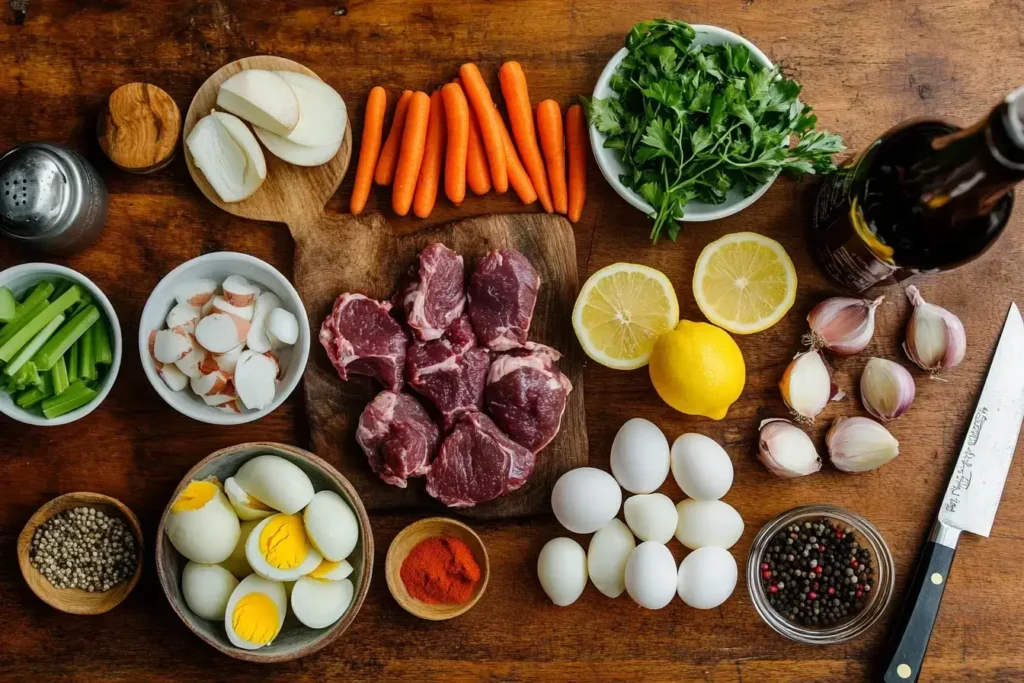 Fresh ingredients for making Mock Turtle Soup