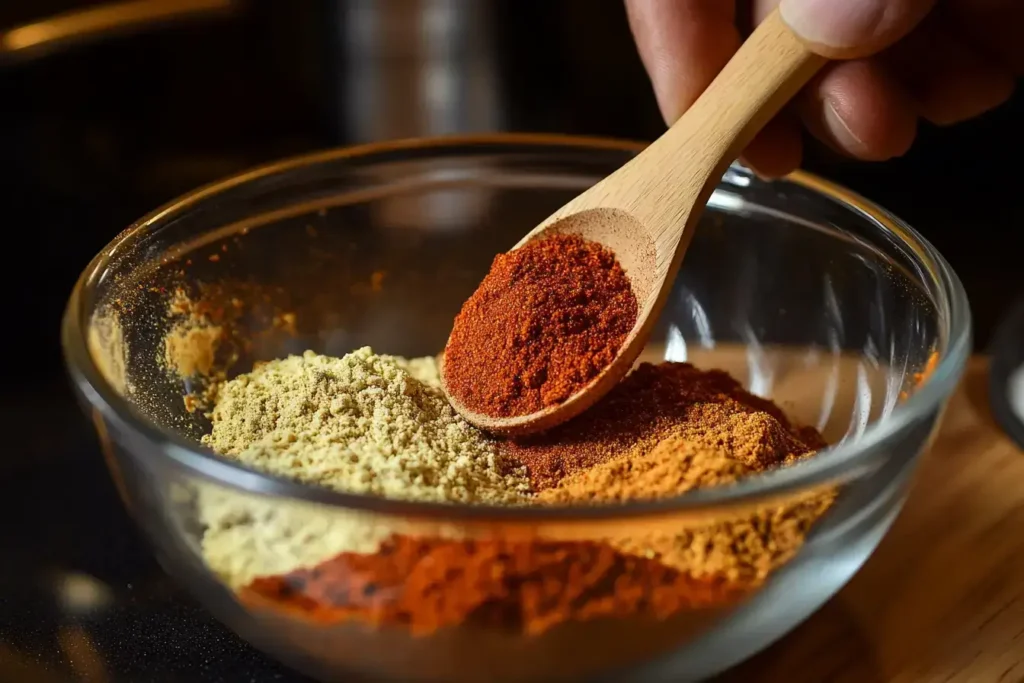 Mixing taco seasoning ingredients in a bowl
