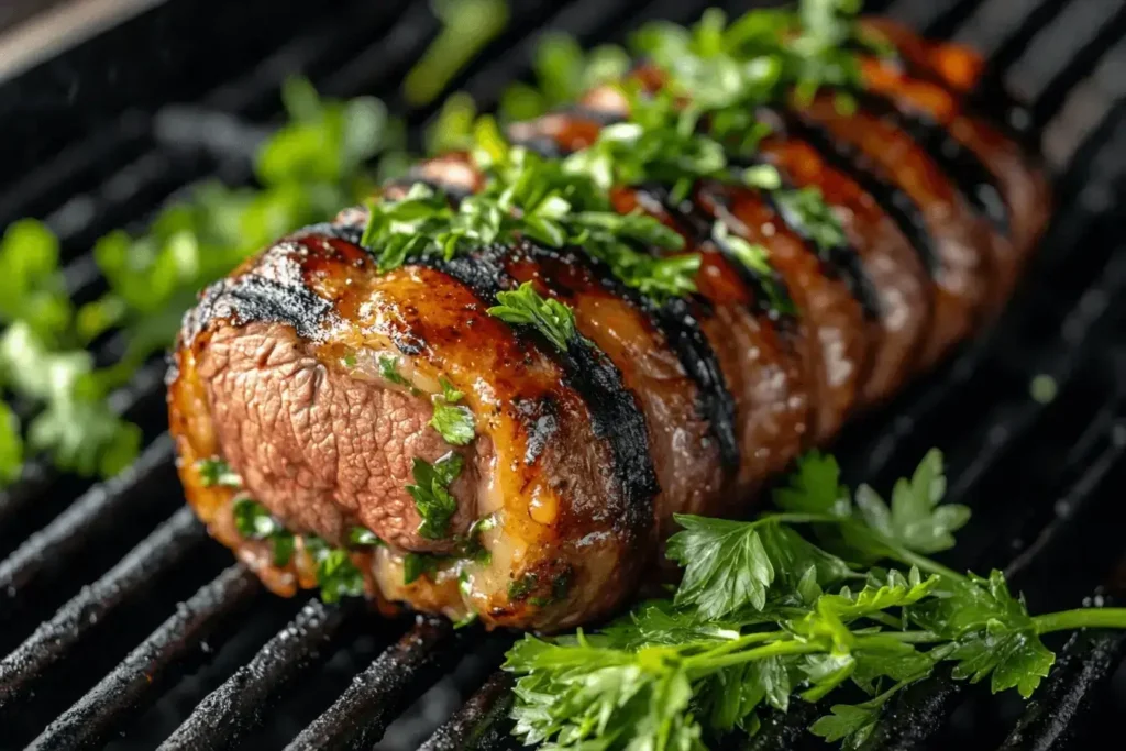 Step-by-step cooking of beef chuck roll from marination to slow-cooking.