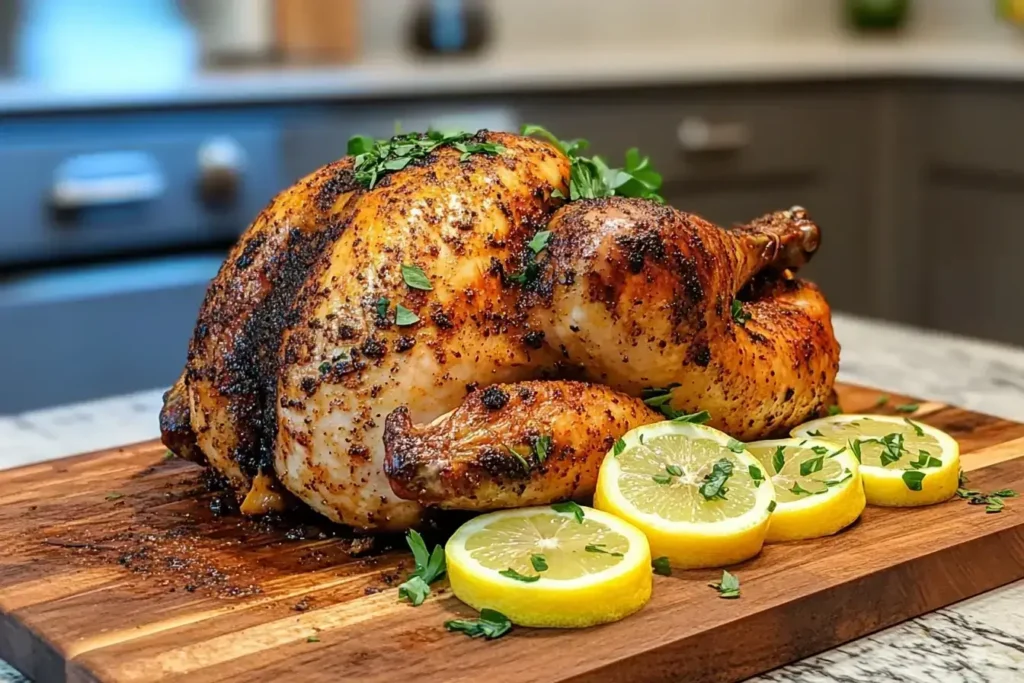 Perfectly roasted Cajun turkey recipe with crispy skin and fresh herbs