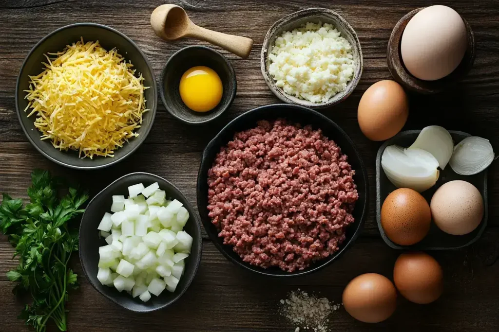 Ingredients for making homemade French Onion Meatloaf.