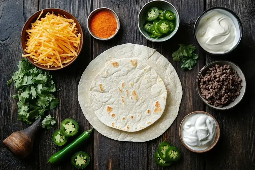 Ingredients for making a homemade Grilled Cheese Burrito.