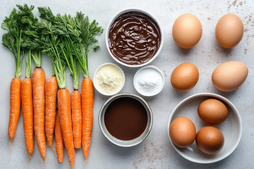 Ingredients for Brazilian Carrot Cake displayed on a table