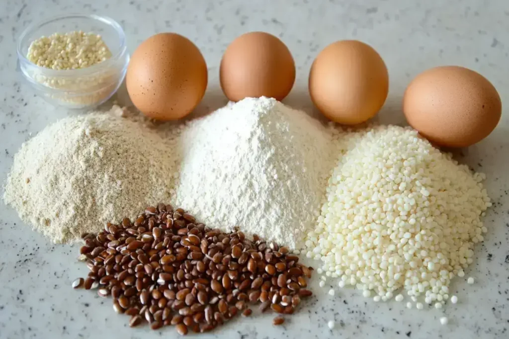 Essential ingredients for making gluten-free bagels at home.