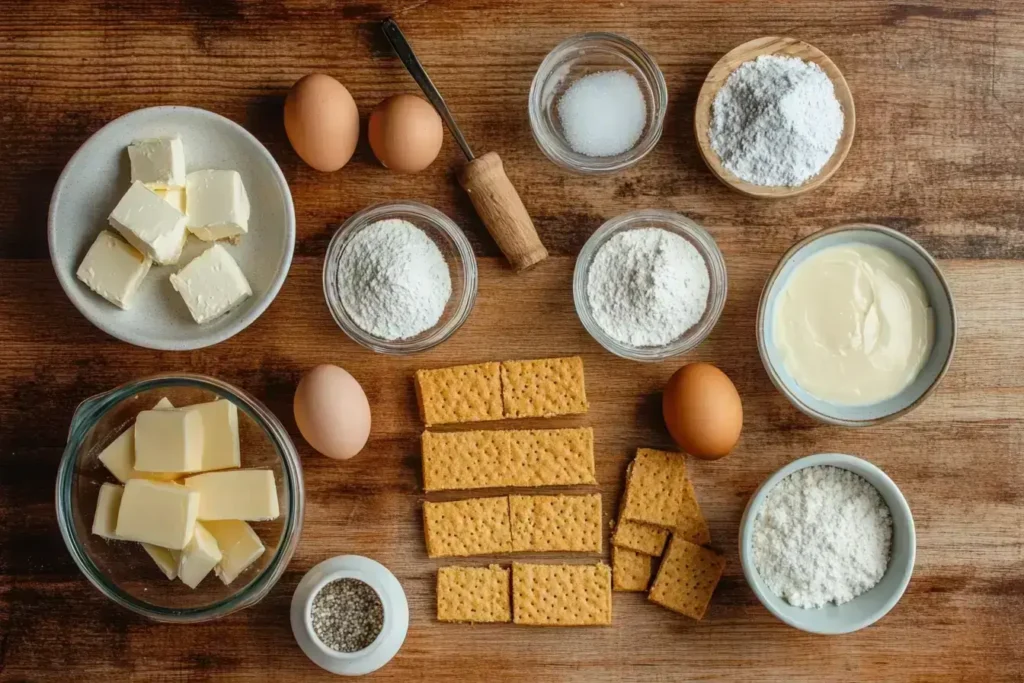 Philadelphia Cheesecake Bars ingredients arranged on a table
