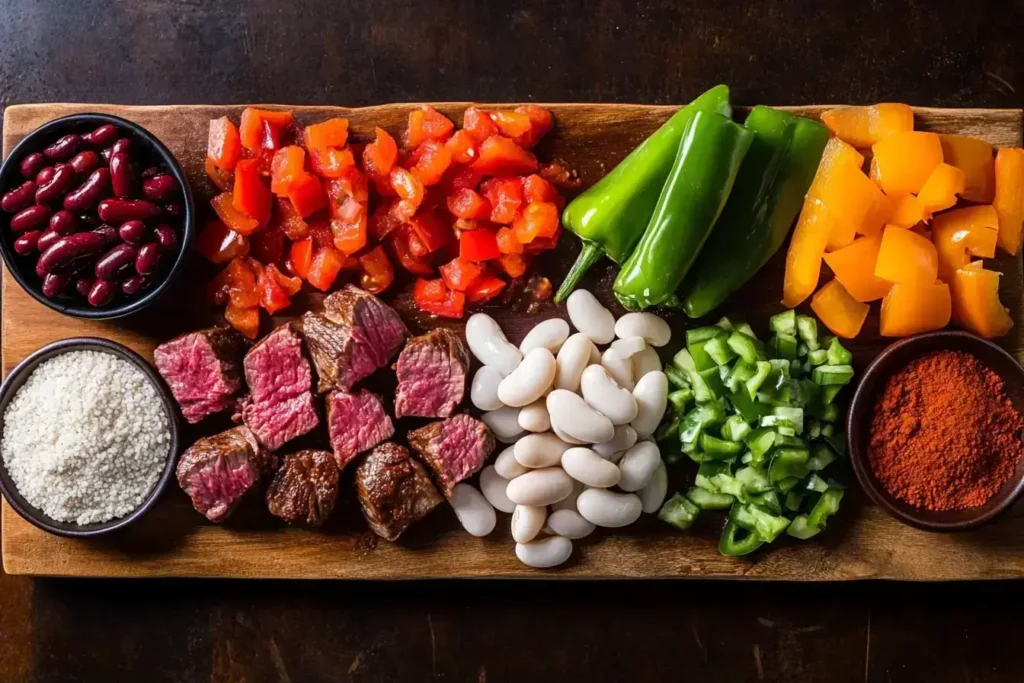 Fresh ingredients for making steak chili