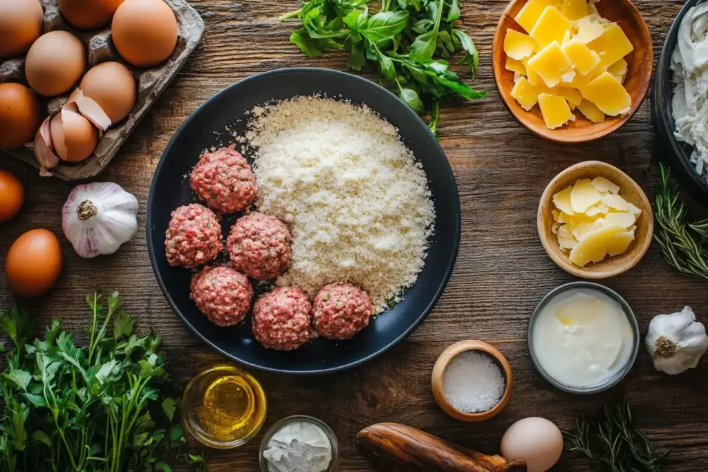 Ingredients for making gluten free meatballs.