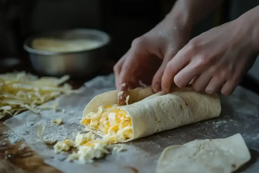 Step-by-step process of making a Grilled Cheese Burrito.