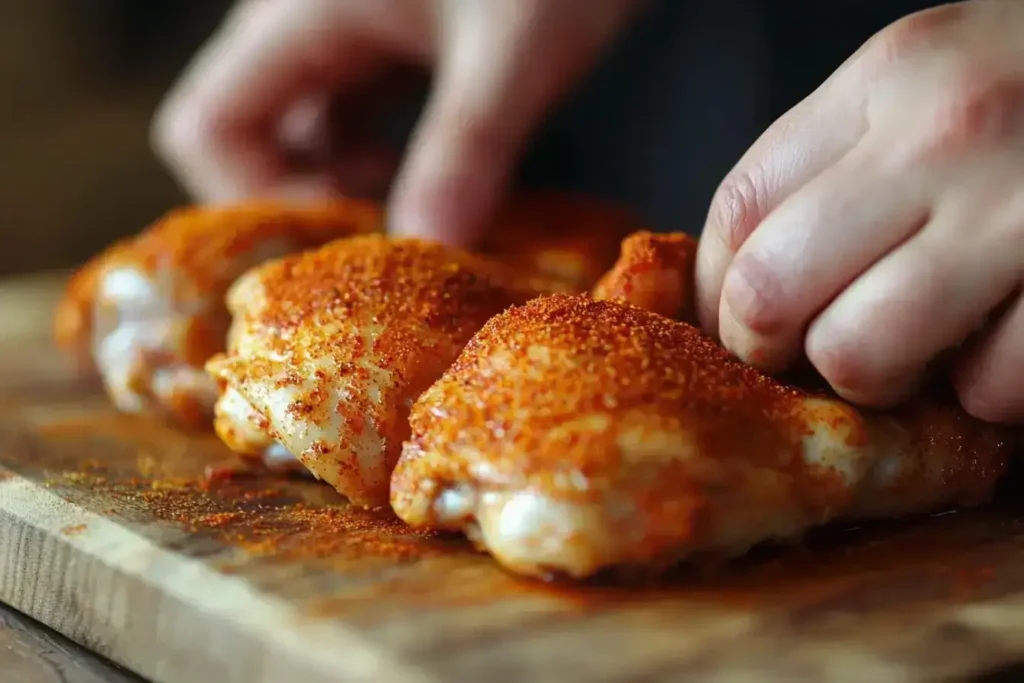 Chicken being coated with Buffalo Dry Rub