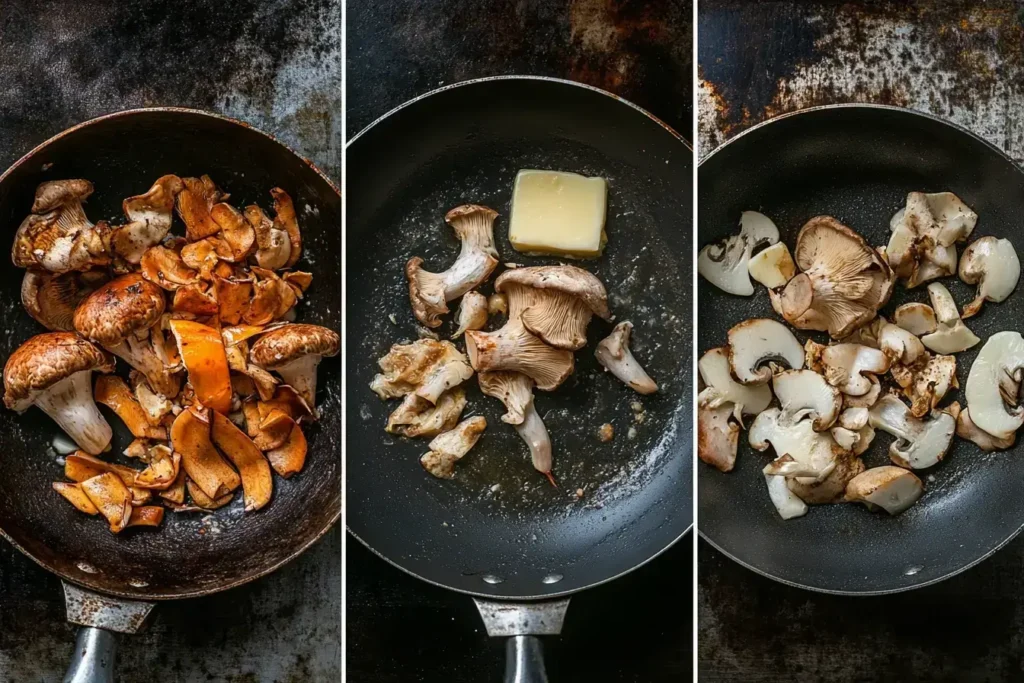 Step-by-step preparation of lobster mushrooms, from cleaning to cooking.